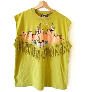 Vintage Men's L Green Fringe Southwest Graphic T-shirt
